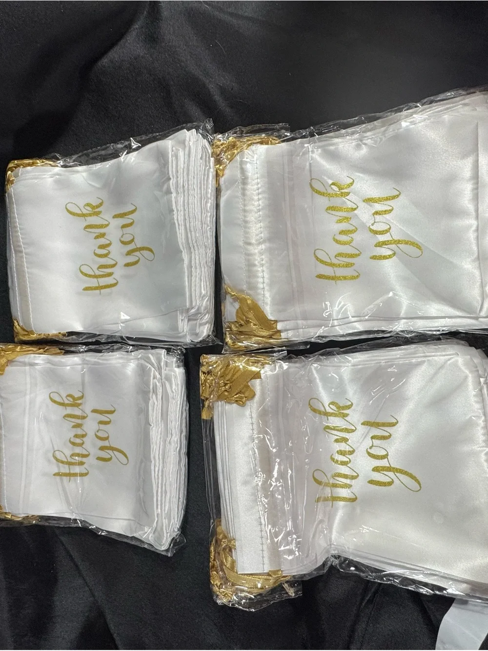White and Gold 'Thank You' Drawstring Favor Bags - Party Supplies